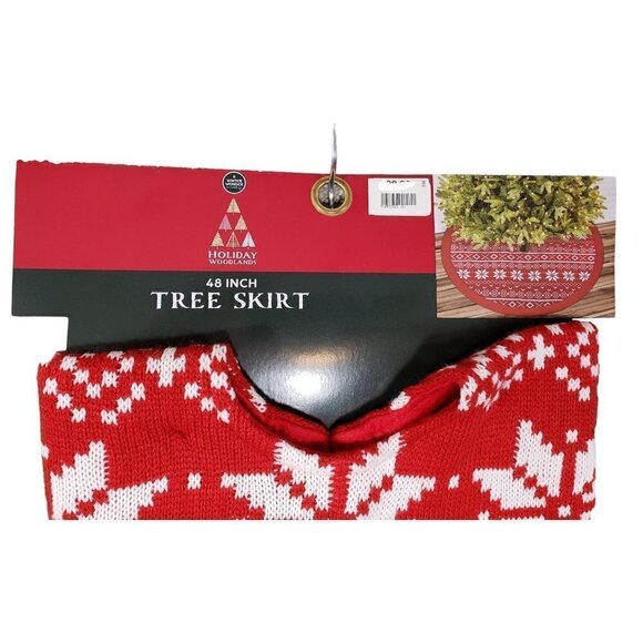 NWT Knitted Christmas Tree Skirt - Size 48" - Snowflakes - Red & White - NEW - Picture 7 of 8